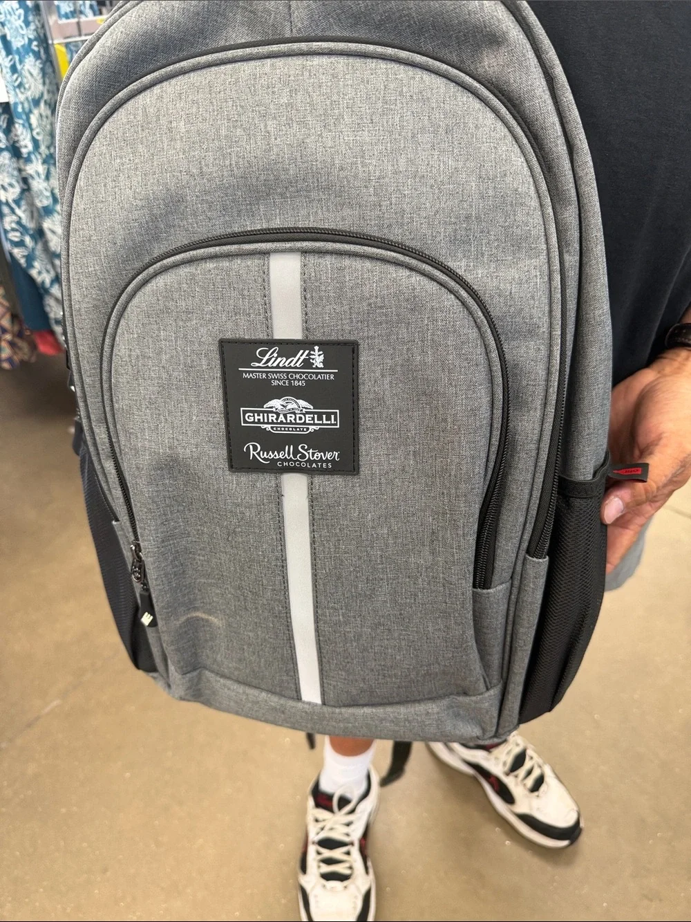 Gray Men's Backpack with Chocolate Brand Patch
